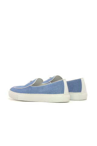 Ambrogio Bespoke Blue Linen Fabric Slip-On Belgian Sneakers (AMB2551)-AmbrogioShoes