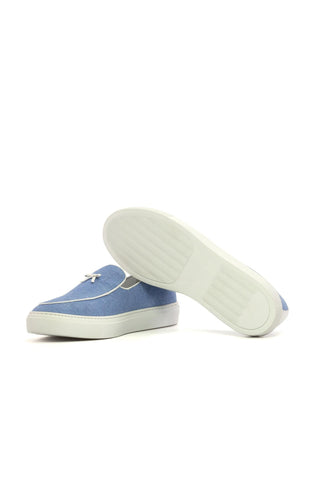 Ambrogio Bespoke Blue Linen Fabric Slip-On Belgian Sneakers (AMB2551)-AmbrogioShoes