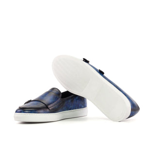 Ambrogio Bespoke Blue Patina Leather Monk Sneakers (AMB2429)