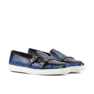 Ambrogio Bespoke Blue Patina Leather Monk Sneakers (AMB2429)