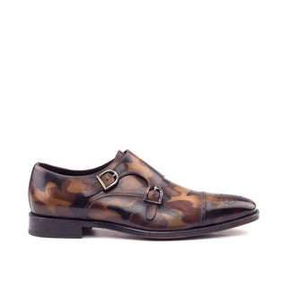 Ambrogio Bespoke Brown Camo Patina Leather Monk-Straps Loafers (AMB1751)