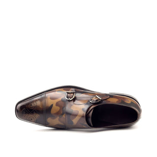 Ambrogio Bespoke Brown Camo Patina Leather Monk-Straps Loafers (AMB1751)