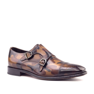 Ambrogio Bespoke Brown Camo Patina Leather Monk-Straps Loafers (AMB1751)
