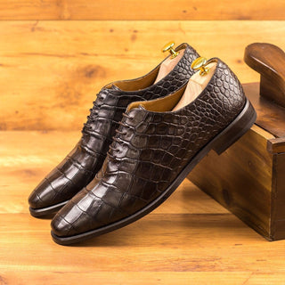Ambrogio Bespoke Brown Crocodile Embossed / Leather Whole Cut Oxfords (AMB1709)
