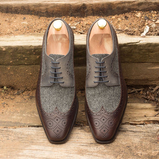 Ambrogio Bespoke Brown & Gray Fabric / Leather Longwing Oxofrds (AMB1588)