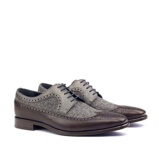 Ambrogio Bespoke Brown & Gray Fabric / Leather Longwing Oxofrds (AMB1588)