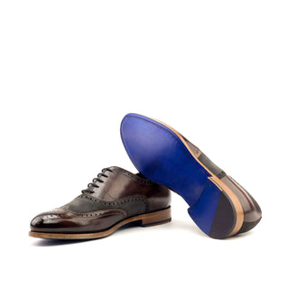 Ambrogio Bespoke Brown & Gray Lux Suede / Patina Leather Brogue Oxfords (AMB1481)