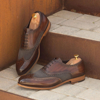 Ambrogio Bespoke Brown & Gray Lux Suede / Patina Leather Brogue Oxfords (AMB1481)