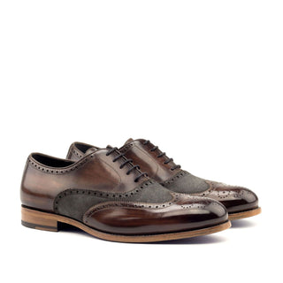 Ambrogio Bespoke Brown & Gray Lux Suede / Patina Leather Brogue Oxfords (AMB1481)