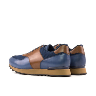 Ambrogio Bespoke Brown & Navy Fabric / Leather Jogger Sneakers (AMB2392)