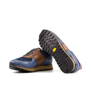 Ambrogio Bespoke Brown & Navy Fabric / Leather Jogger Sneakers (AMB2392)