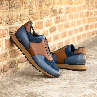 Ambrogio Bespoke Brown & Navy Fabric / Leather Jogger Sneakers (AMB2392)