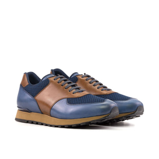 Ambrogio Bespoke Brown & Navy Fabric / Leather Jogger Sneakers (AMB2392)