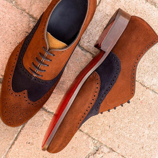Ambrogio Bespoke Brown & Navy Suede Brogue Oxfords (AMB1585)