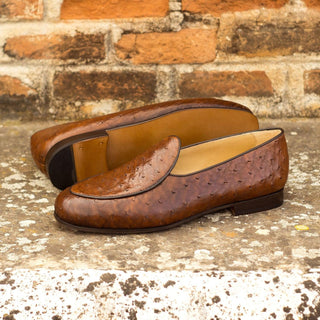 Ambrogio Bespoke Brown Ostrich / Leather Belgian Loafers (AMB1814)