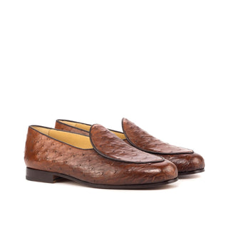 Ambrogio Bespoke Brown Ostrich / Leather Belgian Loafers (AMB1814)