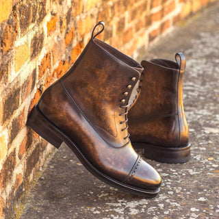 Ambrogio Bespoke Brown Patina Leather Balmoral Boots (AMB1843)