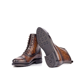 Ambrogio Bespoke Brown Patina Leather Balmoral Boots (AMB1843)