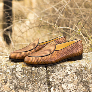 Ambrogio Bespoke Brown Snake-Skin / Leather Belgian Loafers (AMB1812)
