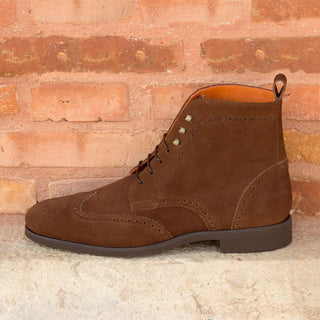 Ambrogio Bespoke Brown Suede Military Brogue Boots (AMB1529)