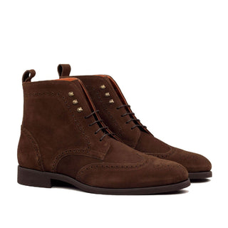 Ambrogio Bespoke Brown Suede Military Brogue Boots (AMB1529)