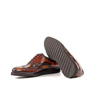 Ambrogio Bespoke Brown, Tobacco & Fire Patina Leather Wingtip Oxfords (AMB1828)