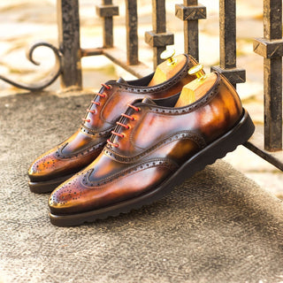 Ambrogio Bespoke Brown, Tobacco & Fire Patina Leather Wingtip Oxfords (AMB1828)