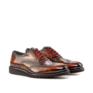 Ambrogio Bespoke Brown, Tobacco & Fire Patina Leather Wingtip Oxfords (AMB1828)