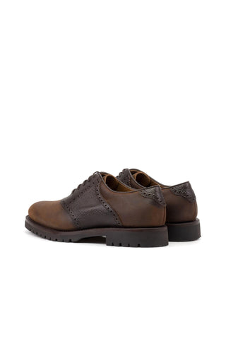 Ambrogio Bespoke Brown Waxed Suede / Pebble Grain Leather Saddle Oxfords (AMB2557)-AmbrogioShoes