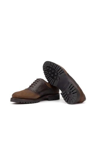 Ambrogio Bespoke Brown Waxed Suede / Pebble Grain Leather Saddle Oxfords (AMB2557)-AmbrogioShoes