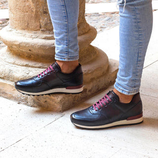 Ambrogio Bespoke Burgundy & Brown Leather Jogger Casual Sneakers (AMB1616)
