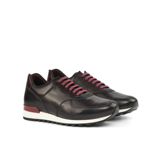 Ambrogio Bespoke Burgundy & Brown Leather Jogger Casual Sneakers (AMB1616)