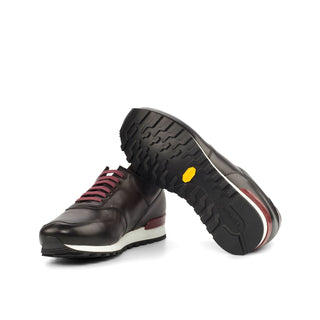 Ambrogio Bespoke Burgundy & Brown Leather Jogger Casual Sneakers (AMB1616)