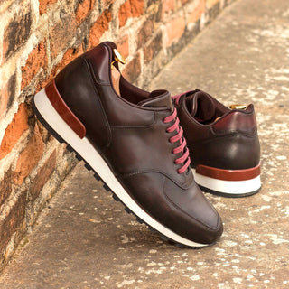 Ambrogio Bespoke Burgundy & Brown Leather Jogger Casual Sneakers (AMB1616)