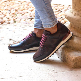 Ambrogio Bespoke Burgundy & Brown Leather Jogger Casual Sneakers (AMB1616)