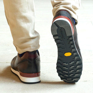 Ambrogio Bespoke Burgundy & Brown Leather Jogger Casual Sneakers (AMB1616)