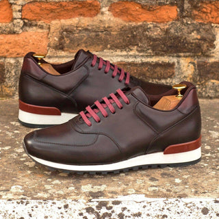 Ambrogio Bespoke Burgundy & Brown Leather Jogger Casual Sneakers (AMB1616)