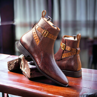 Ambrogio Bespoke Burgundy & Brown Snake-Skin Jodhpur Boots (AMB1787)
