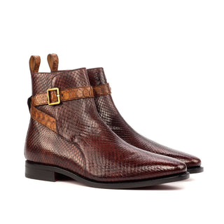 Ambrogio Bespoke Burgundy & Brown Snake-Skin Jodhpur Boots (AMB1787)