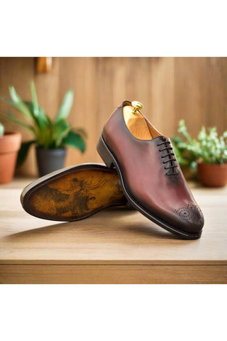 Ambrogio Bespoke Burgundy Calf-SKin Leather Wholecut Oxfords (AMB2531)-AmbrogioShoes