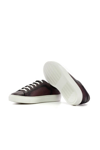 Ambrogio Bespoke Burgundy Calf-Skin / Woven Leather Trainer Sneakers (AMB2484)-AmbrogioShoes
