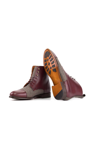 Ambrogio Bespoke Burgundy Fabric / Leather Jumper Boots (AMB2503)-AmbrogioShoes