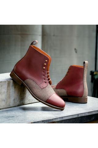 Ambrogio Bespoke Burgundy Fabric / Leather Jumper Boots (AMB2503)-AmbrogioShoes