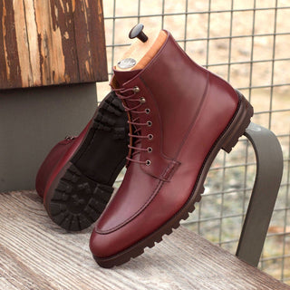 Ambrogio Bespoke Burgundy Leather Moccasin Boots (AMB1607)