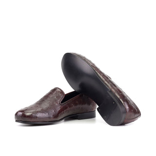 Ambrogio Bespoke Burgundy Ostrich Wellington Loafers (AMB2508)