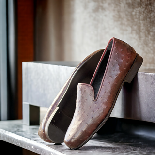 Ambrogio Bespoke Burgundy Ostrich Wellington Loafers (AMB2508)
