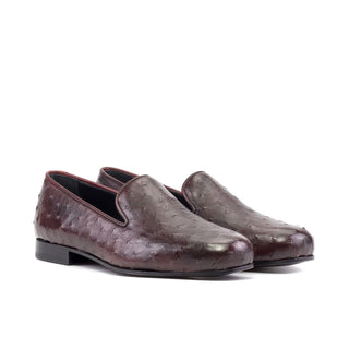 Ambrogio Bespoke Burgundy Ostrich Wellington Loafers (AMB2508)