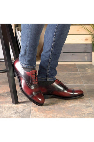 Ambrogio Bespoke Burgundy Patina Leather Classic Cap-Toe Oxfords (AMB2382)-AmbrogioShoes