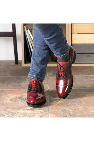 Ambrogio Bespoke Burgundy Patina Leather Classic Cap-Toe Oxfords (AMB2382)-AmbrogioShoes