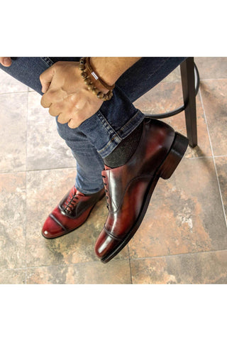 Ambrogio Bespoke Burgundy Patina Leather Classic Cap-Toe Oxfords (AMB2382)-AmbrogioShoes